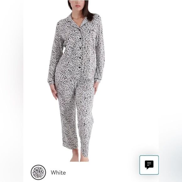 Nicole miller intimates button up sleepwear set pj pajama’s snakeskin tan black - Picture 4 of 6